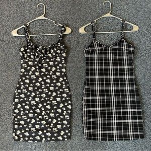 2pc; Plaid Print Mini Dress & Ruched Daisy Mini Dress